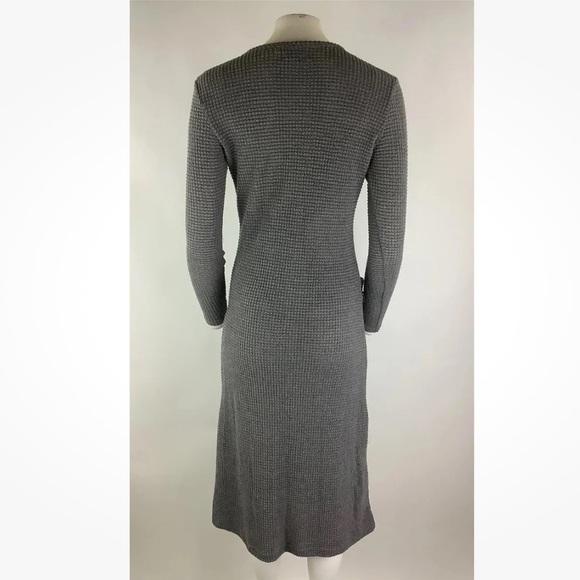 Anthropologie Sz S Thermal Sweater Dress Gray Polyester Button Front V Neck - Picture 5 of 7